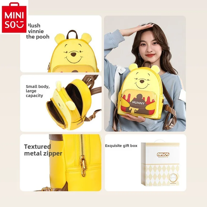 MINISO Disney 2024 New Cute Cartoon Winnie the Pooh Backpack for Women, Large Capacity Storage Outdoor Storage Bag