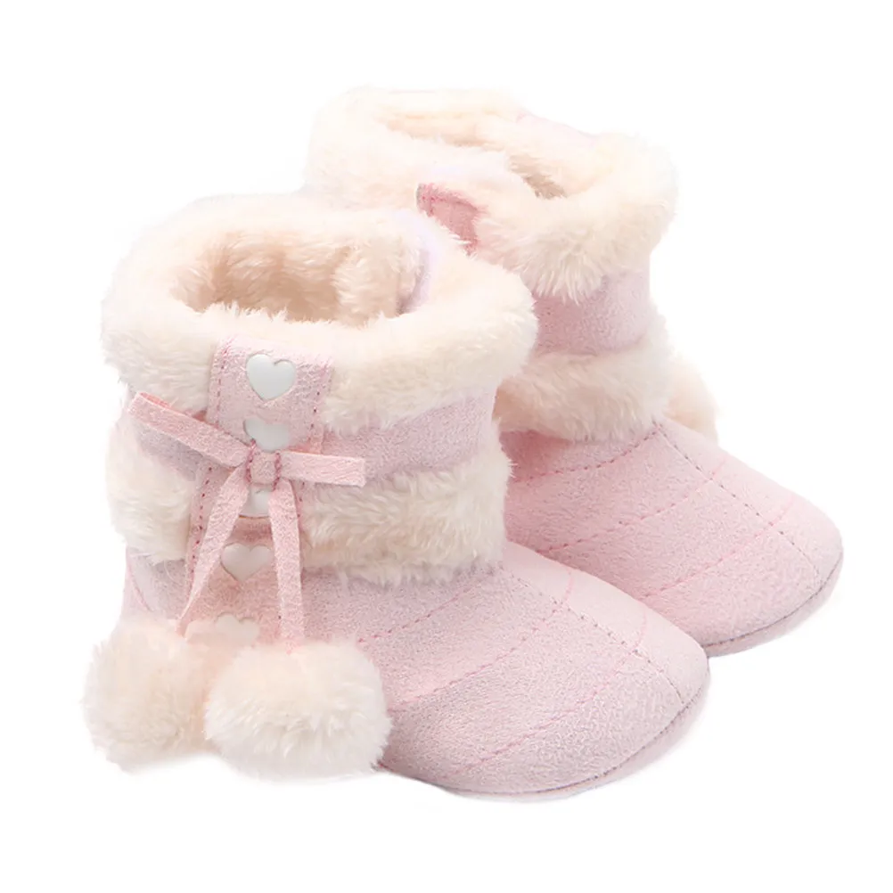 1Pair Adorable Bowknot Christmas Baby Boots Winter Prewalkers Cotton Fabric Warm Comfortable Infant Shoes Matching All Outfits