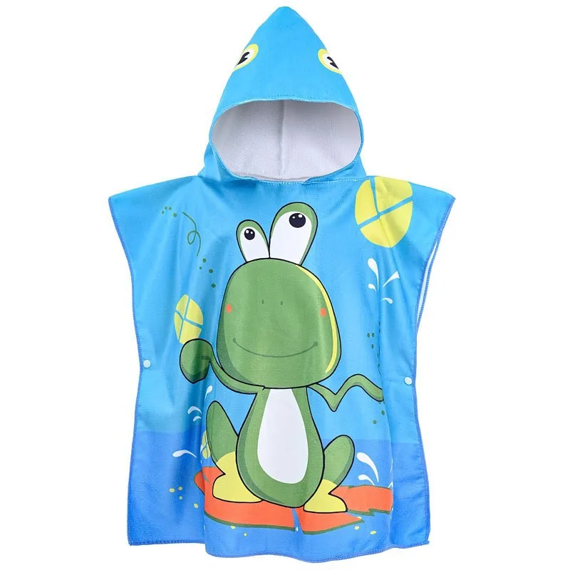 Children Cute Bath Cartoon Animals Frog Hooded Beach Towel Dinosaur Baby Bathrobe Soft Microfiber For Kids Toddlers Pool Poncho