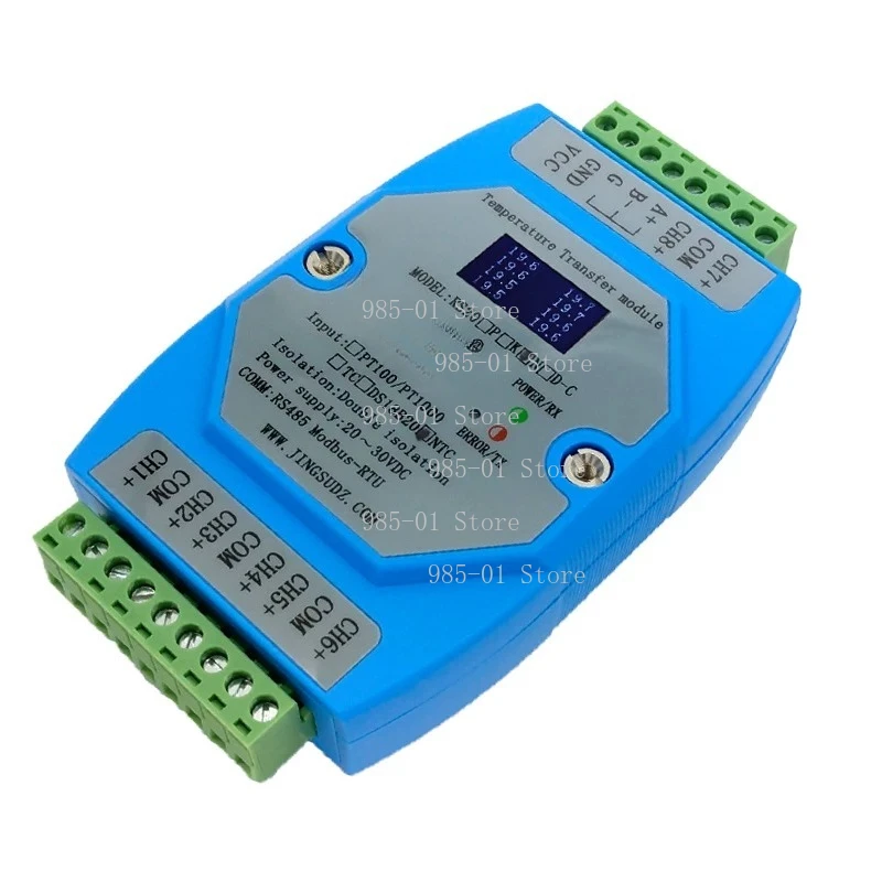 RS20D-C 8-CH DS18B20 Temperature Collector, MODBUS-RTU RS485 Industrial Acquisition Module