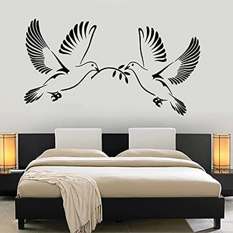 Two peace doves with olive branches  Vinyl  Decal Wall Art Sticker removeable decor  self-adhesive