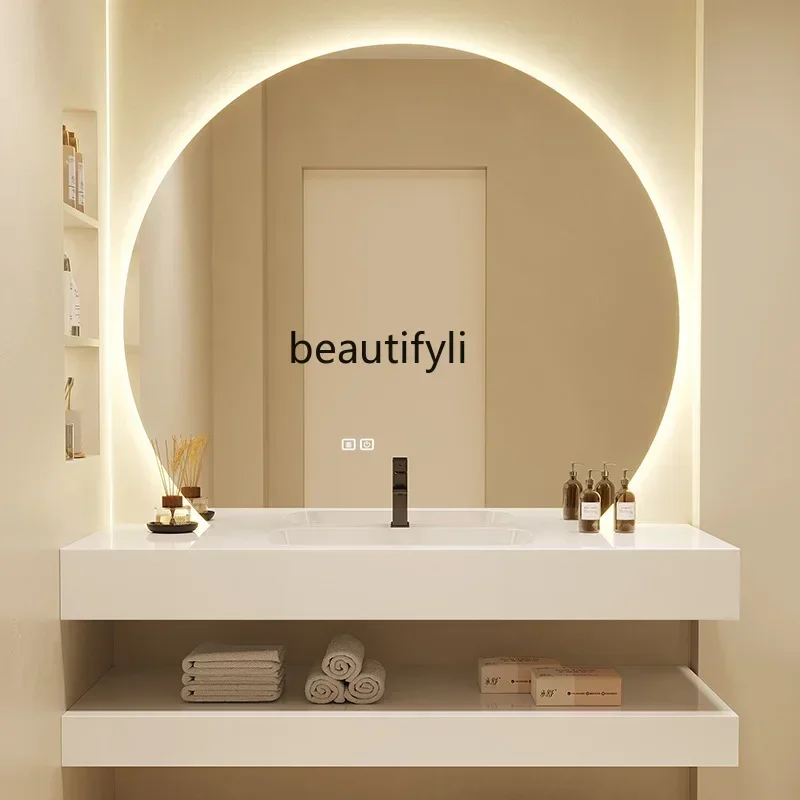 

A Light Luxury Stone Plate Seamless Connection Ceramic Whole Washbin Bathroom Cabinet Combination Bathroom Table