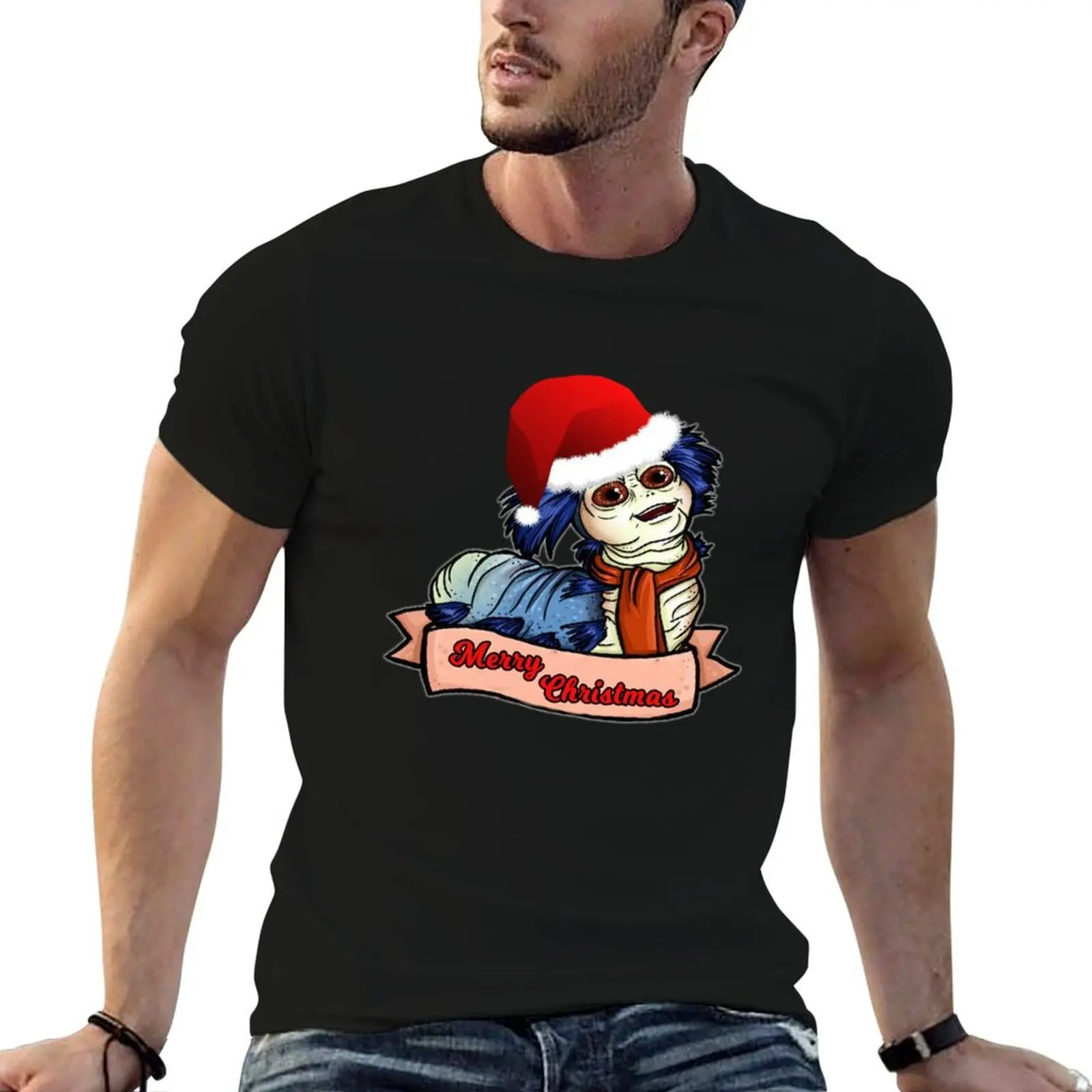 Labyrinth Worm Christmas T-Shirt Minimalist Casual Short Sleeve Top