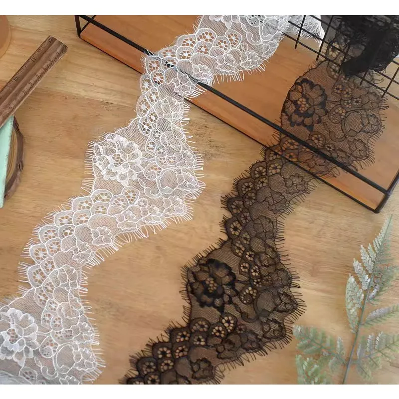 African lace fabric 2024 high quality 1yard wavy edges, eyelashes, edges black and white hand-decorated skirt trims, accessories