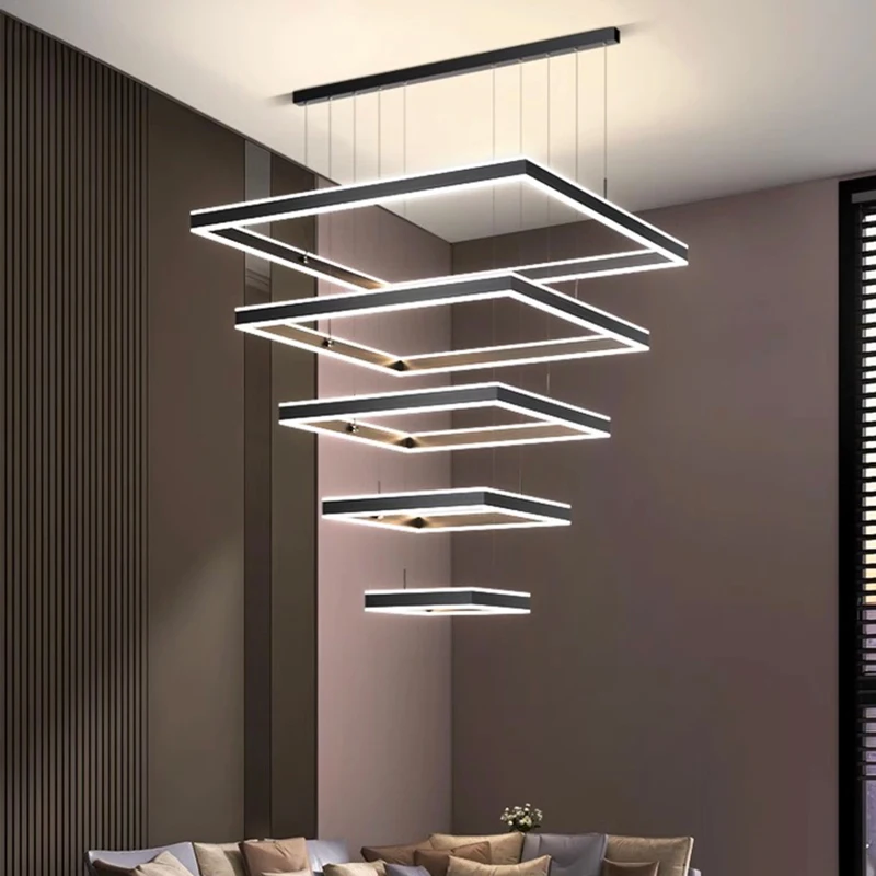 Nordic Design Black Square Acrylic LED chandelier lustre indoor lighting Ceiling Hanging wire