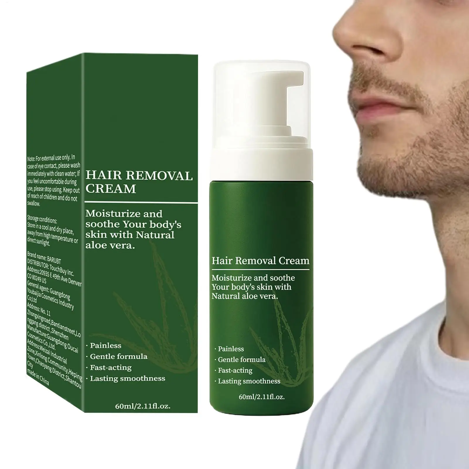 Hair Removal Cream 60ml Men Fast-Acting Non-sticky Body Lotion Hair Removal Cream Private Parts for Underarms Private Area Elbow