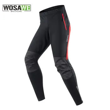 WOSAWE men&#x27;s cycling pants winter fleece thermal bike tights windproof reflective MTB long pants men sports trousers