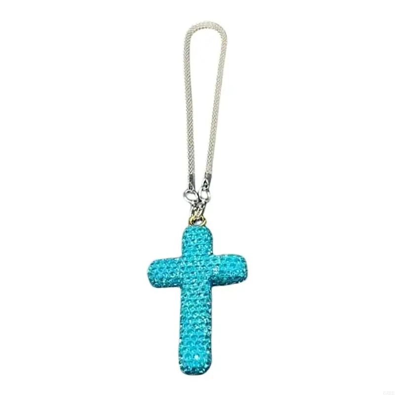 6XDF Car Hanging Accessories Beautiful Clay Rhinestones Encrusted Crucifix Pendant For Rearview Mirror Decoration In Vehicle