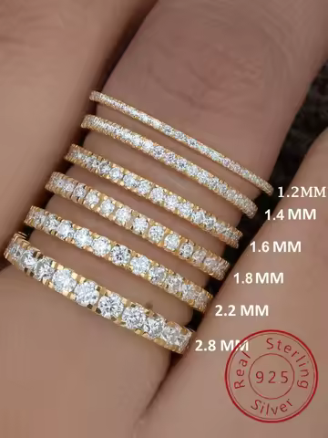 925 Sterling Silver Fashionable 1.4MM 1.6MM 1.8MM Full Zircon Ring For Women Engagement Wedding Luxury High Quality Fine Jewelry