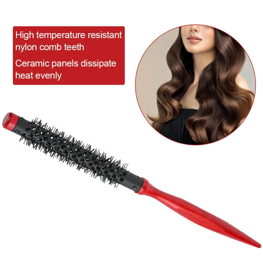 Wooden Handle Roller Comb Pointed Tip Nylon Bristles Hair Styling Comb Portable Aluminum Tube Hair Styling Brush Salon Use