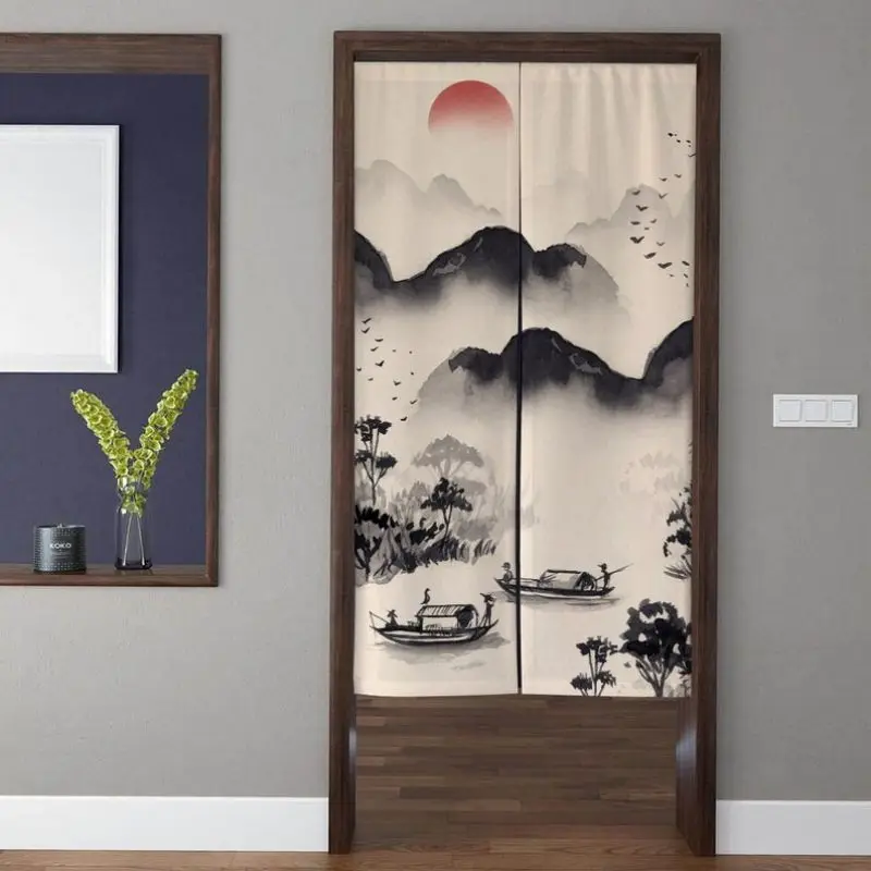 VIKAMA – rideau de porte japonais Crane Ukiyo-e Noren, rideau de séparation artistique pour la maison, la salle de thé, la cuisine, la chambre à coucher, la décoration d'entrée