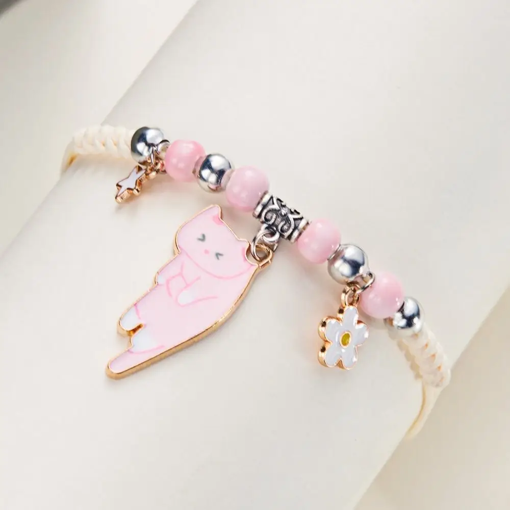 Personality Colorful String Cat Bracelet Hand Rope Glass Handmade Bead Bracelet Woven Jewelry Accessories Cartoon Hand Ring Gift