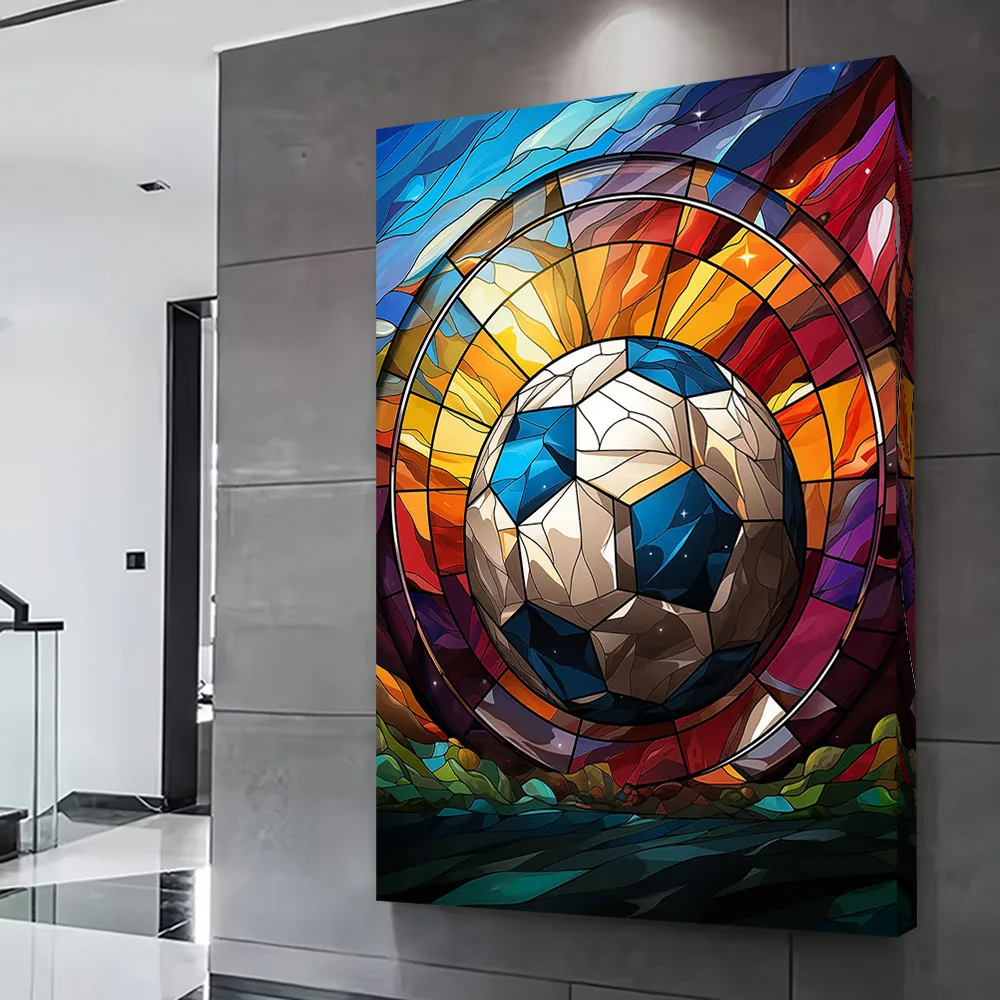 Stained Glass Soccer Ball Poster Customizable Printed Canvas Painting for Pictures Wall Art Wand Deko Home Decorations Paintings