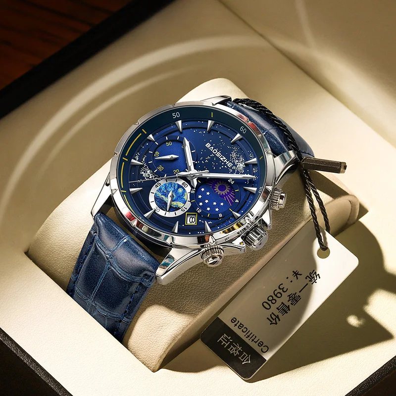 Men's Starry Dial Business Watch, High Grade Waterproof Quartz Wristwatch, Luxury Male Daily Wear Watch