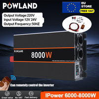 Powland 8000W 6000W Pure Sine Wave Inverter 12V 24V To 220V 230V 50HZ Power Converter with Remote Control Car Inverter For Home