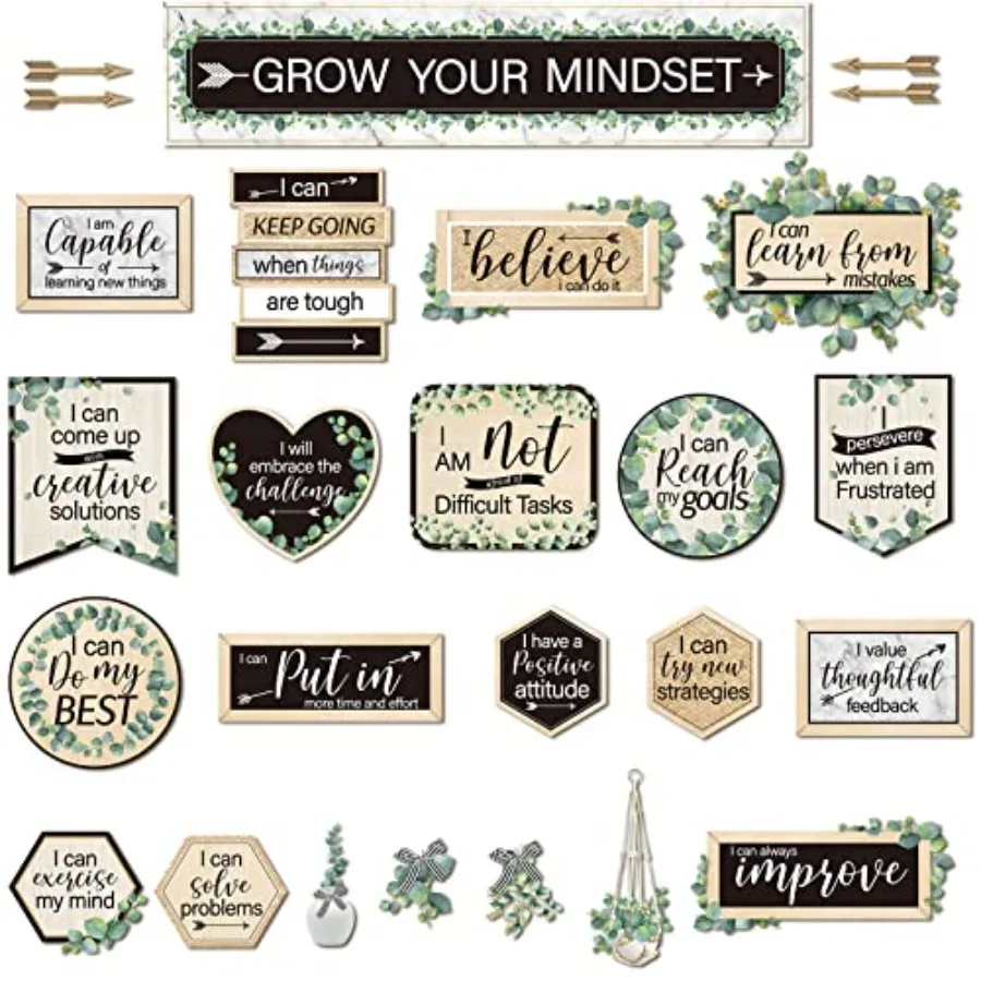 

26 Pieces Growth Mindset Posters Bulletin Board Grow Your Mindset Positive Sayings Accents Set for Middle and High School Class