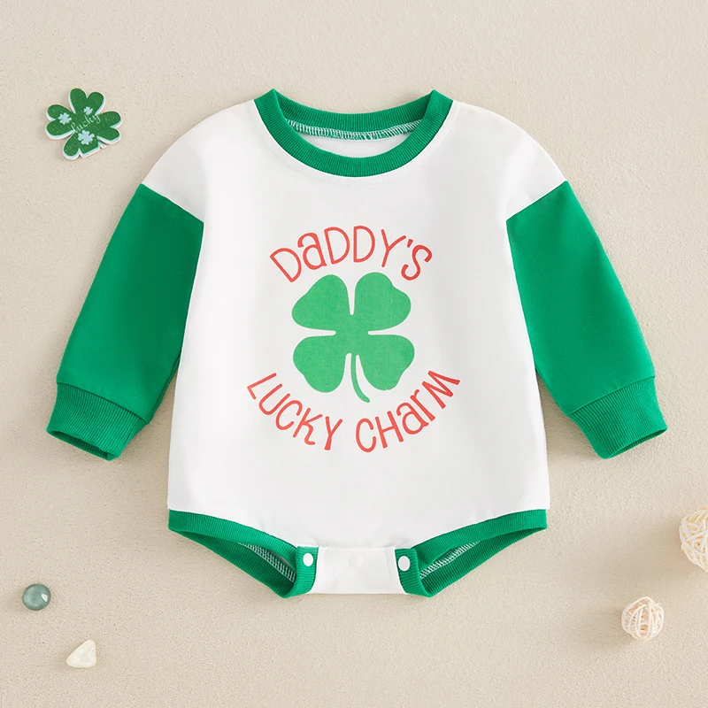 Infant Baby Girls Boys Rompers Ireland Letter Clover Print Long Sleeve Sweatshirts Jumpsuits Newborn Spring Autumn Clothes