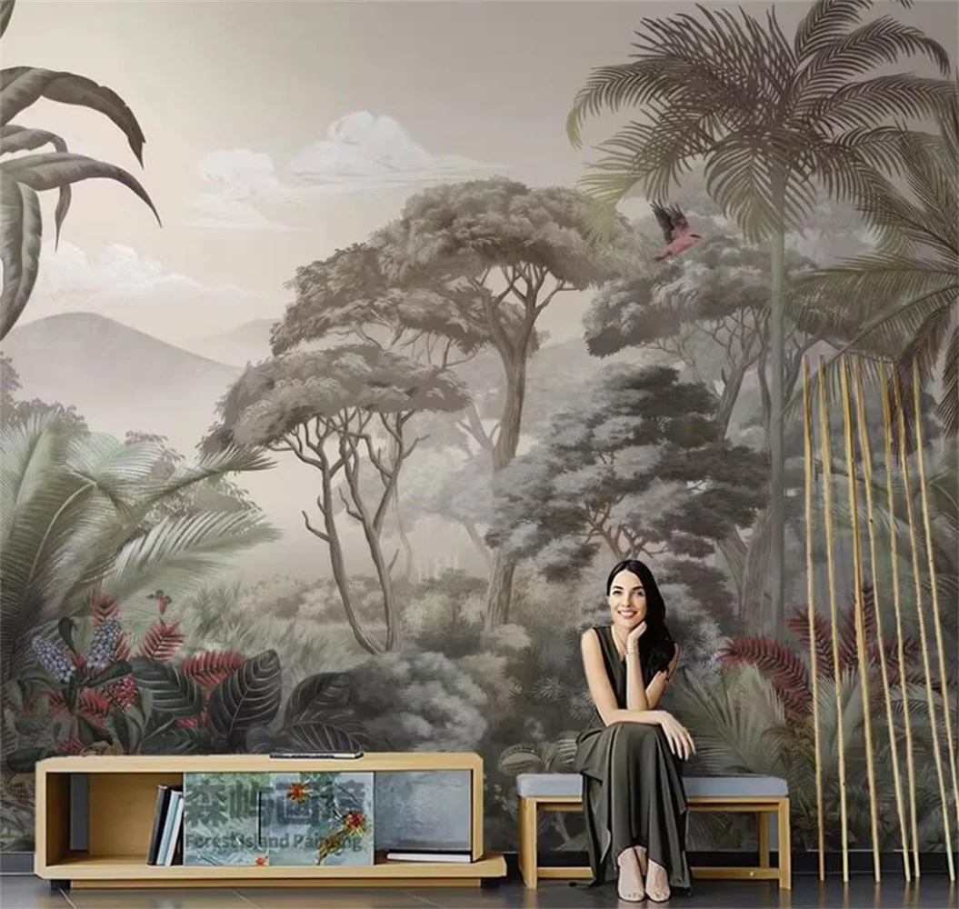 Custom Photo American style high-end new minimalist tropical rainforest bath bedroom living room TV background mural