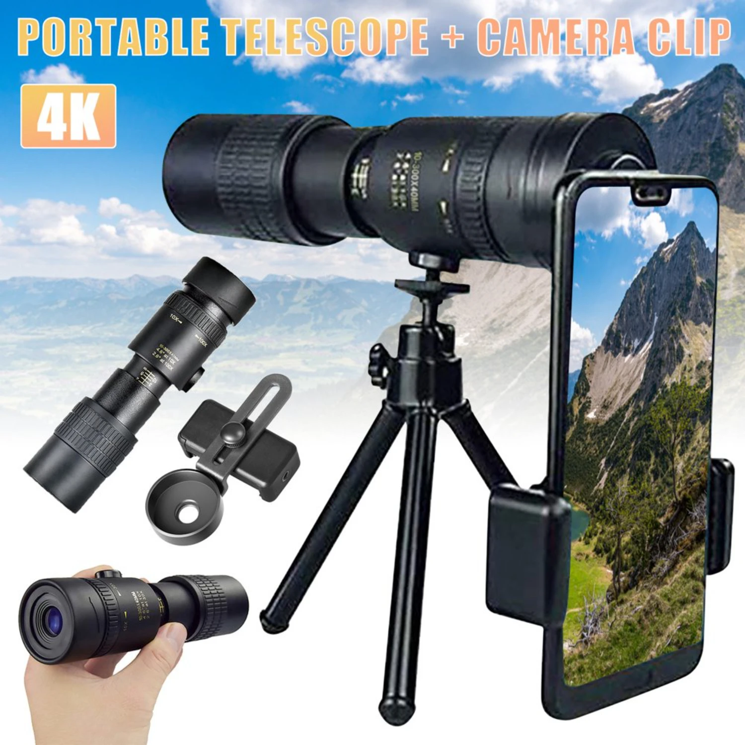 Telescopio monoculare super teleobiettivo 4K 10-300X40mm - Commercio all'ingrosso e portatile