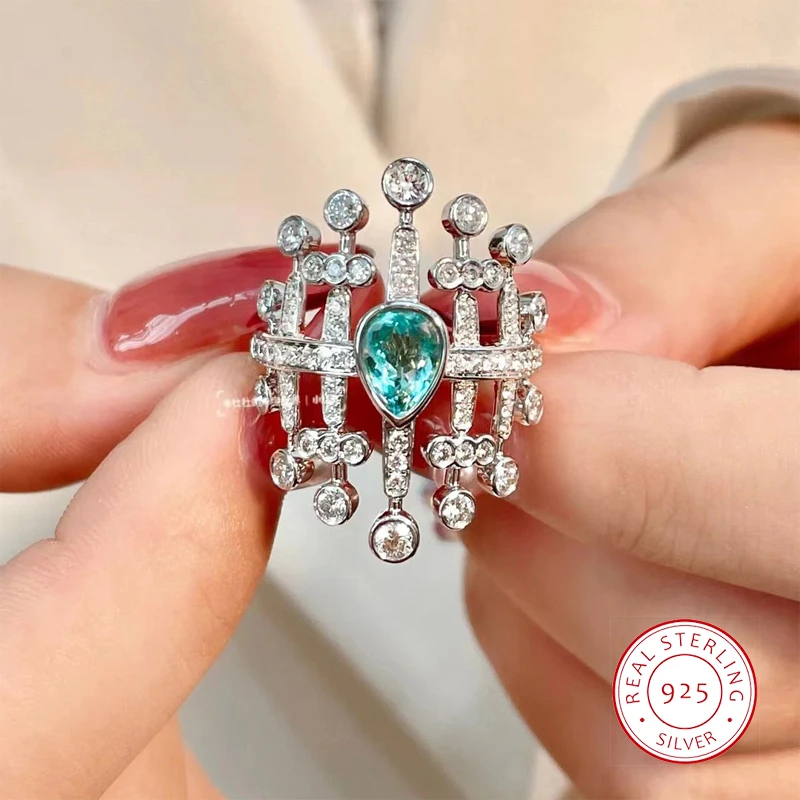 New 925 Silver Fashion Bright Retro Green Zircon Ring Feminine Hollowwork Jewelry Party Bridal Gift Wholesale