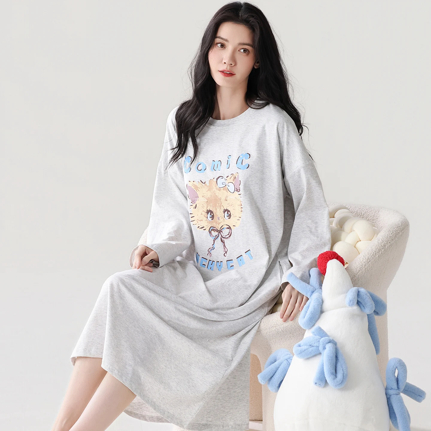 

Big Yards 5XL Nightgowns Cute Cartoon Sleepwear Nightwear Female Autumn Dress Long Sleeve Princess Shirts Womens Peignoir Homme