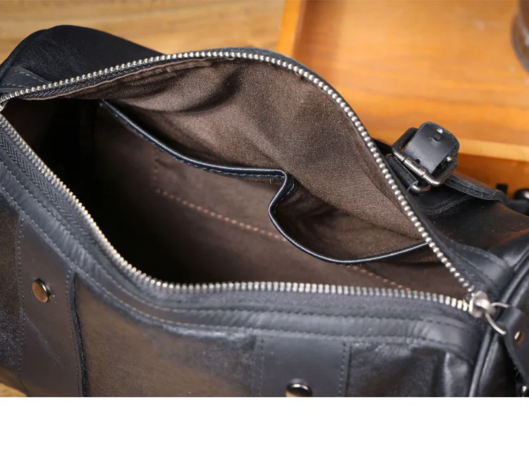 Outdoor-Reisen hochwertige echtes Leder Herren schwarze Zylinder Umhängetasche lässig Designer handgefertigte Rindsleder Umhängetasche – Detail 21