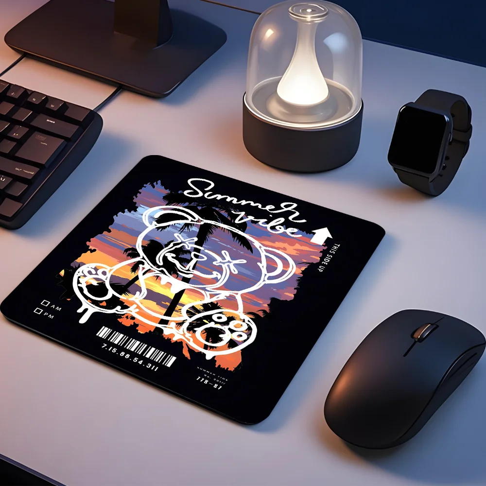 

Glass Mouse Pad Cartoon Bear Design Desk Pad Smooth Glass Surface, Anti-Scratch Glass Mousepad With Non-Slip Pads for Office