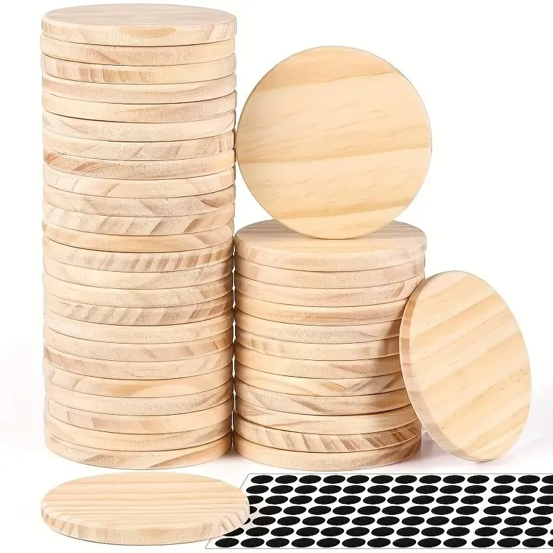 16/32pcs Unfinished Wood Rounds, Wooden Circles Wood Discs Slices Blank Coasters Crafts Wood for DIY Painting, Laser Engraving,