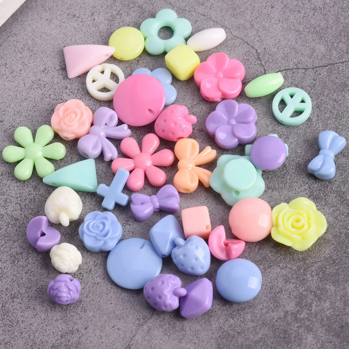 Random Mixed Light Spring Colors Heart Oval Shapes Acrylic Plastic Loose Beads For Jewelry Making DIY Findings