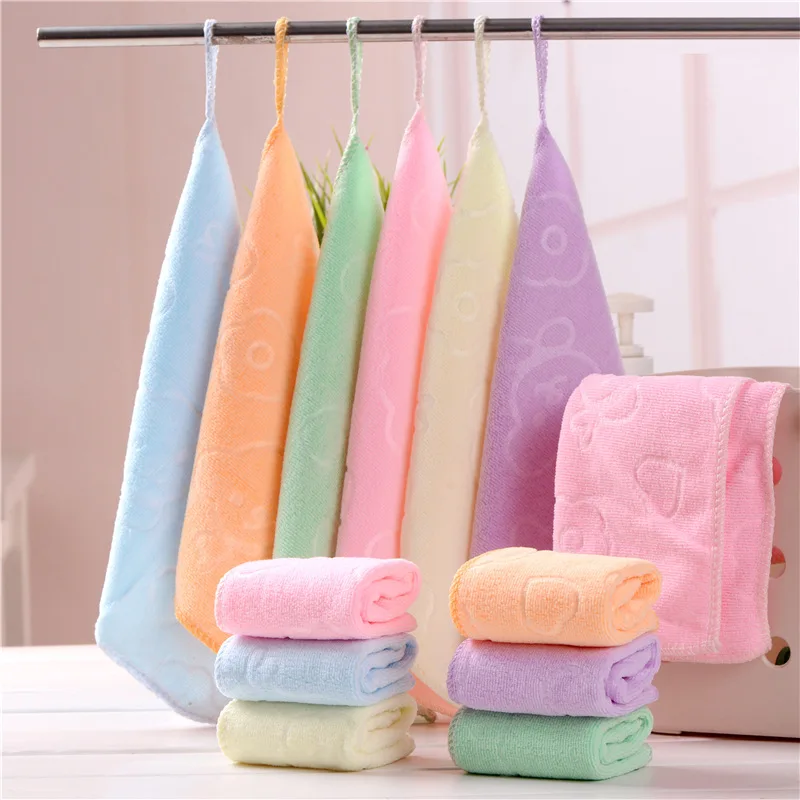 Candy Color Microfiber Kindergarten Square Children\'s Washing Hands Cleansing Soft Quick-drying Small Towel Hook Up Handkerchief