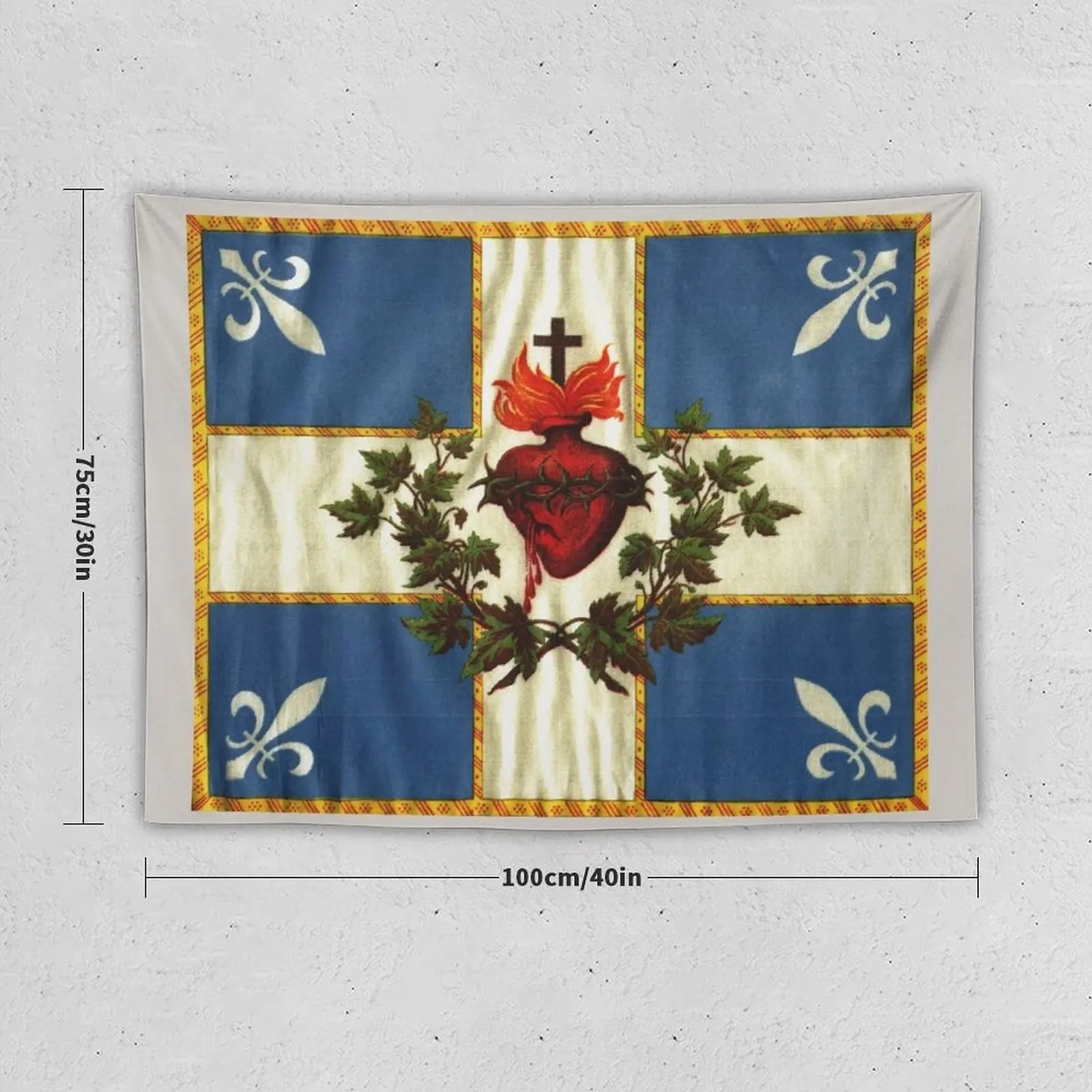 Quebec flag drapeau Québec Patriote Carillon Sacré-C?ur Christian Catholic old vintage edition with fleurs de lys HD Tapestry