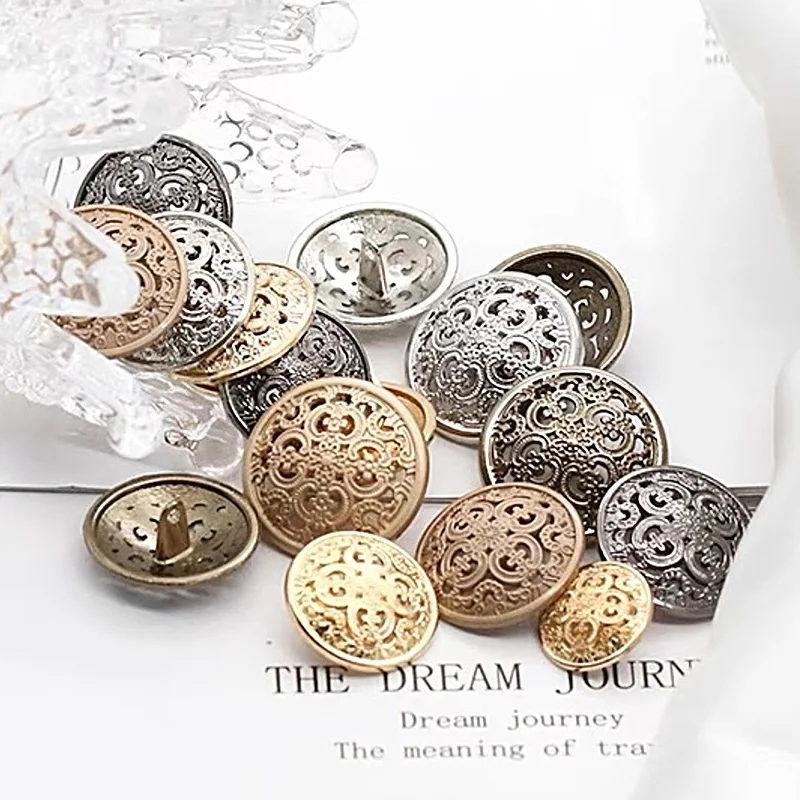 10Pcs/Lot Metal Hollow Carved Buttons Handmade Golden Round Vintage Blouse Jacket Buckles Sewing Clothing Decor 15/18/20mm