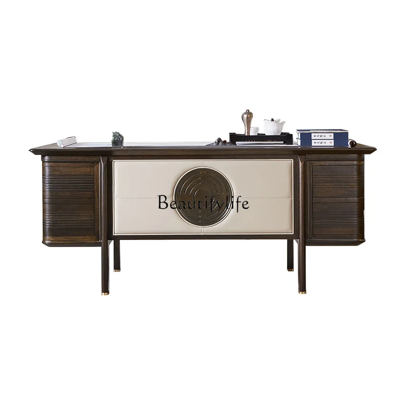 

New Chinese-style solid wood ebony desk and book chair, large apartment, simple and light luxury