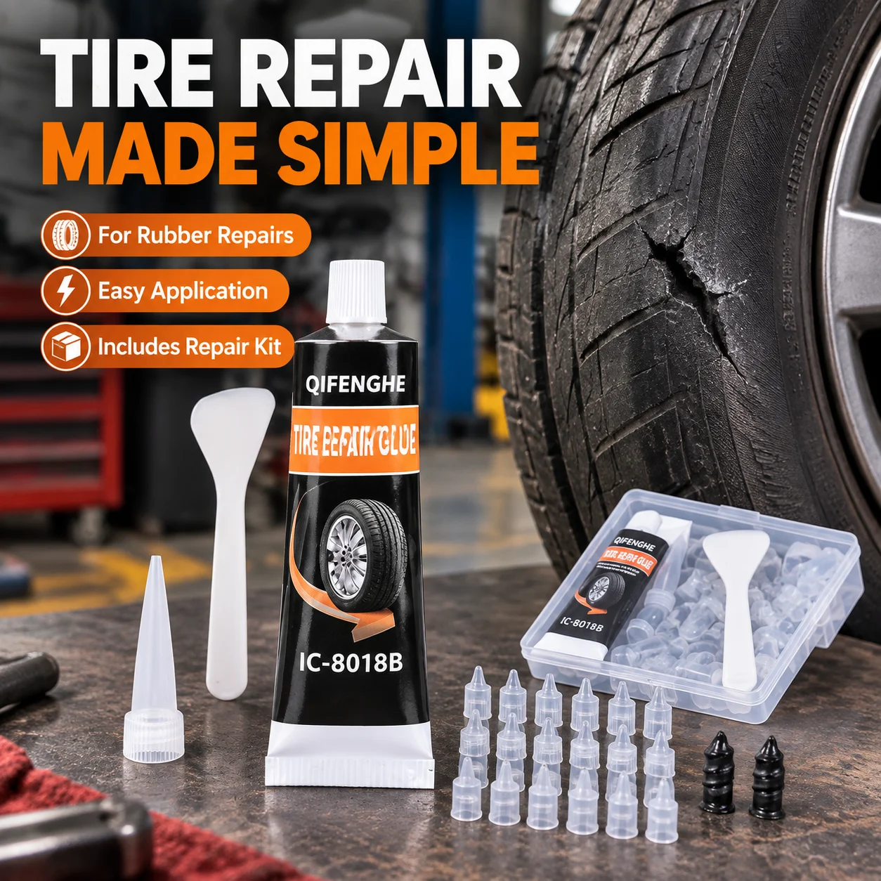 Boxed tire repair kit for car tires, side crack repair rubber adhesive, outer tire hole repair glue