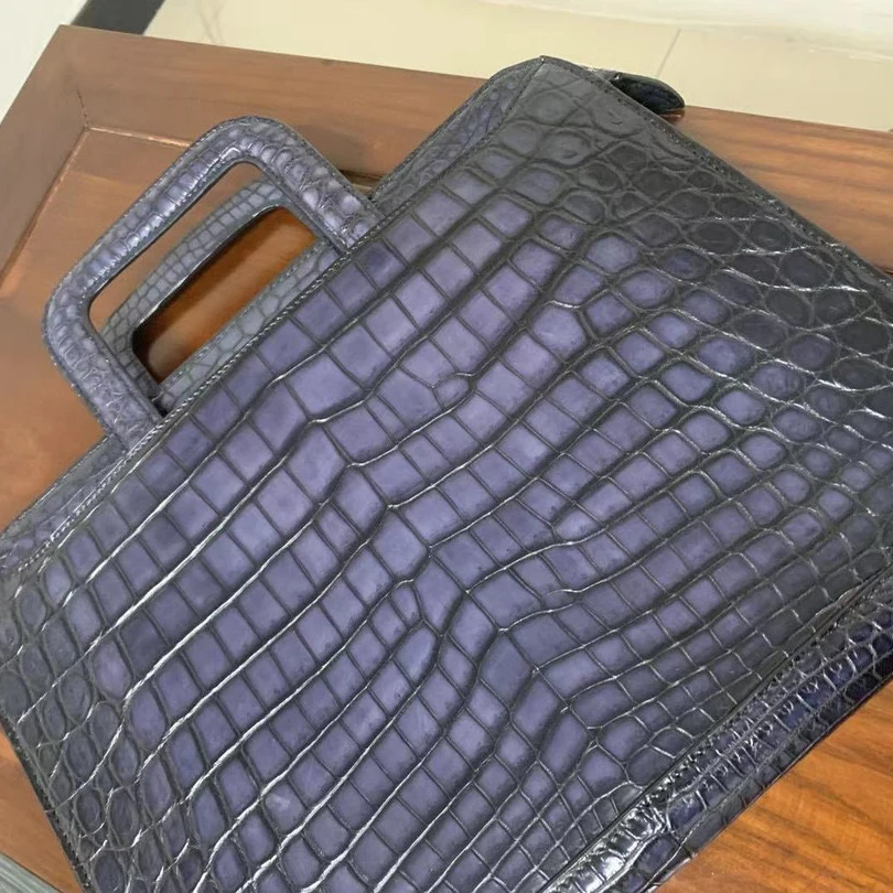 2023 Seetoo Crocodile Skin Idermy Briefcase Deerskin Velvet Inner Shoulder Bag Handbag Office Leisure Bag 28*37*2.5cm