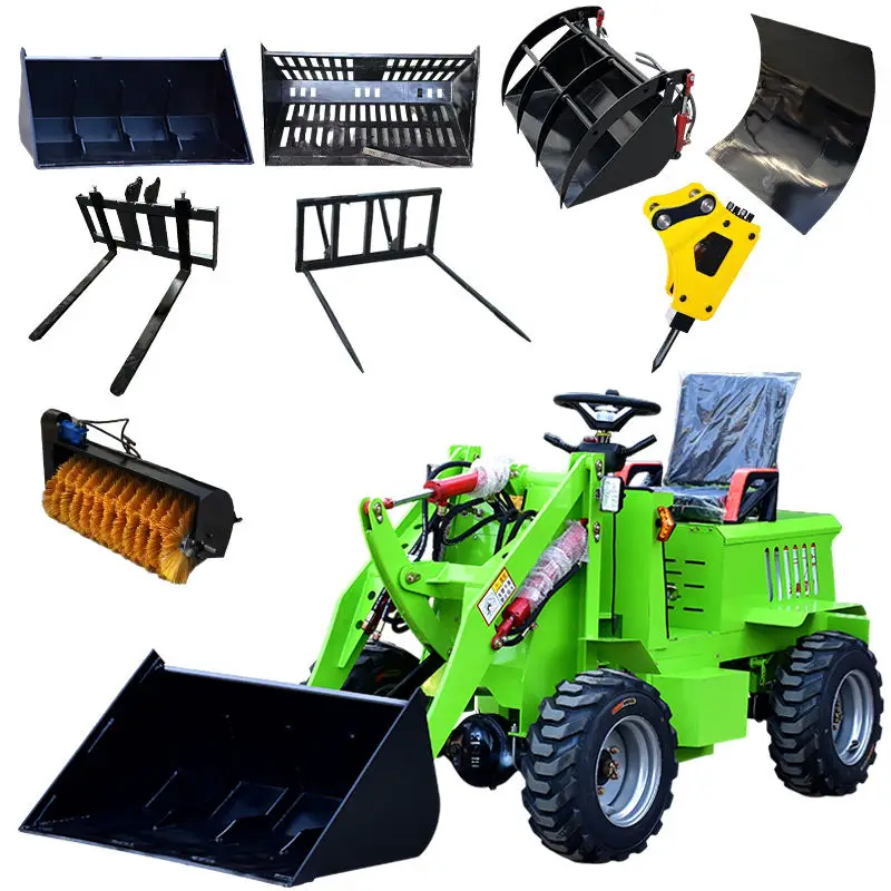 Mini Skid Steer Loader Optional Attachment Crawler Wheel Skid Steer Loader with Mulcher Rock Saw Sweeper Snow Blower Auger