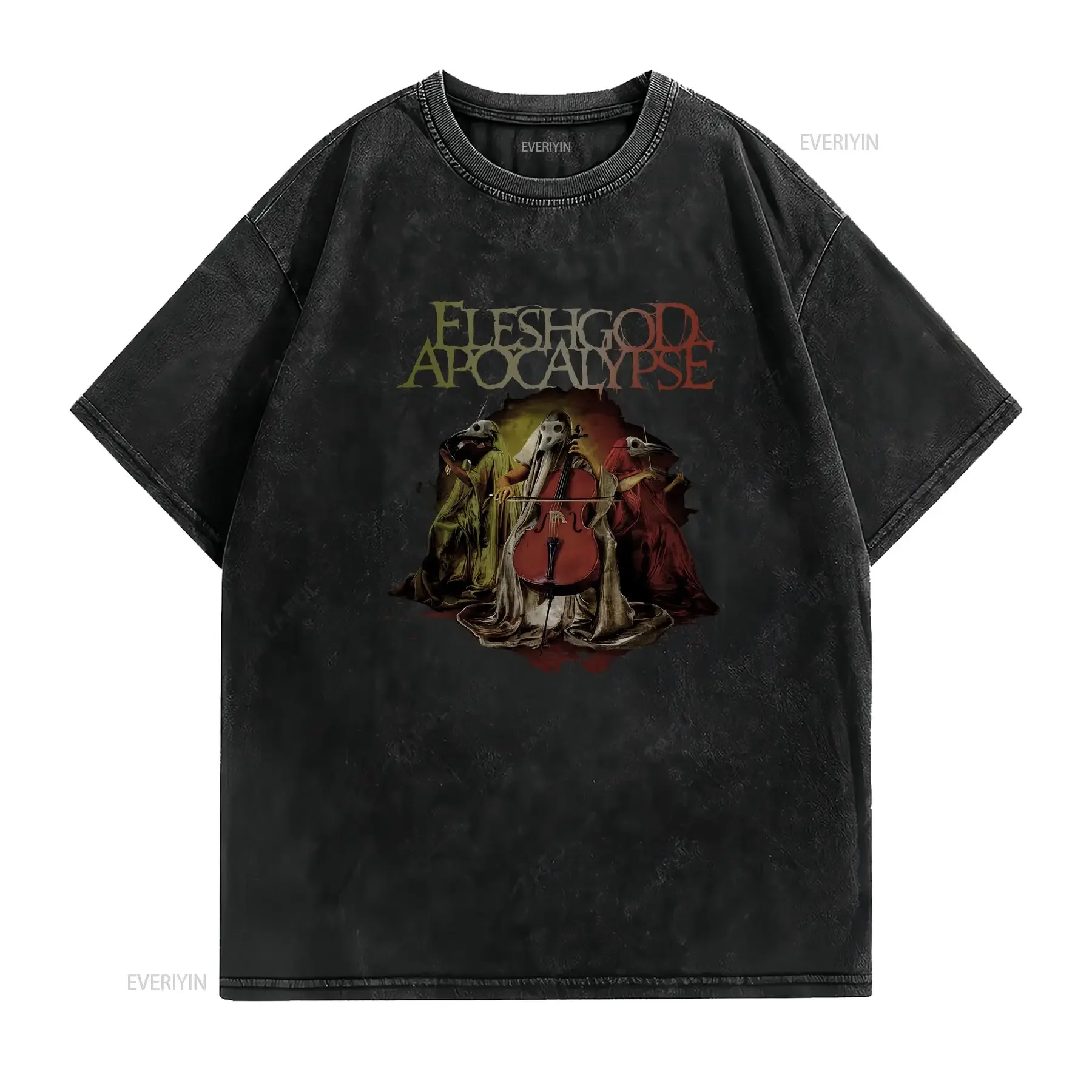 new Trend Fleshgod Apocalypse Black Full Size T Shirt KK1990 vintage Washed Unisex designer clothes homme streetwear Stylish