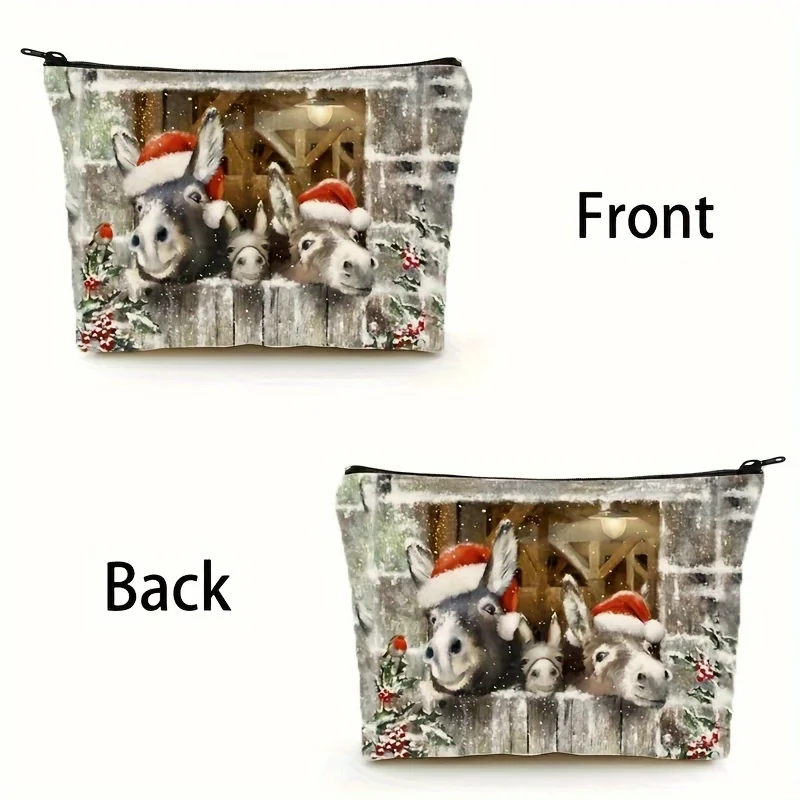 A Winter Christmas Donkey Makeup Bag- multifunctional zipper pouch, jewelry storage bag, perfect travel zipper small storage bag