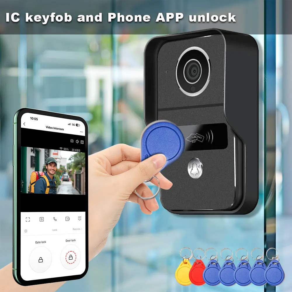 ANJIELO Tuya Smart Doorbell Video Intercom System 1080P Touch Monitor with IC Card Unlock Remote Motion Detection 140 Wide Angle