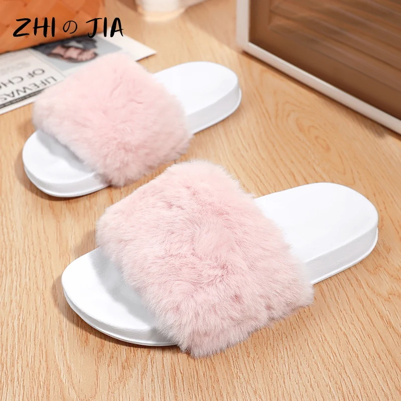 Classic Fashion Women\'s Plush One Word Slippers Winter Home Casual Shoes Cute Matching Footwear EVA Lightweight Fashion Shoes