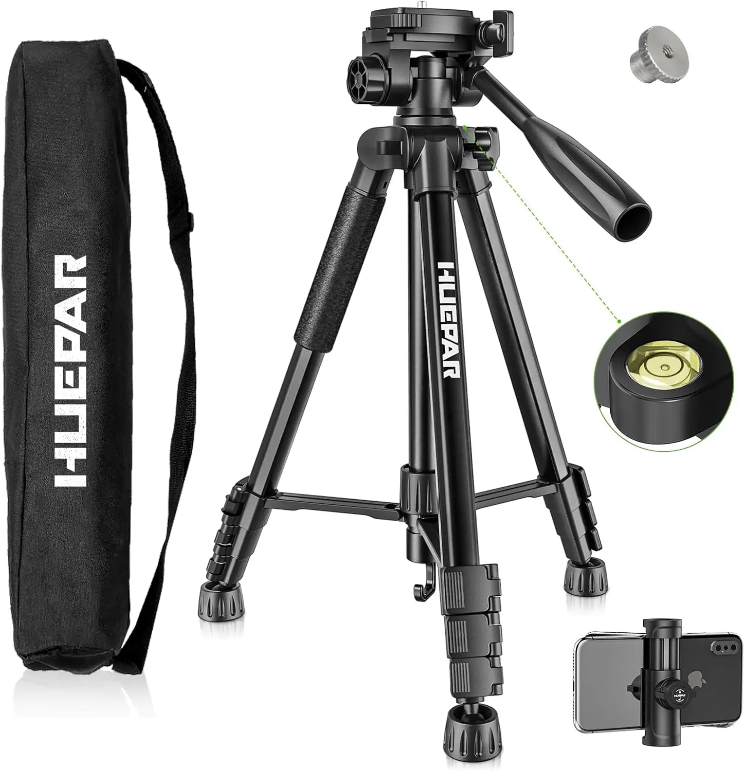 

60" Adjustable Laser Level Tripod, 4-Section Legs, 22lb Capacity, 1/4" & 5/8" Mount, Non-Slip Feet