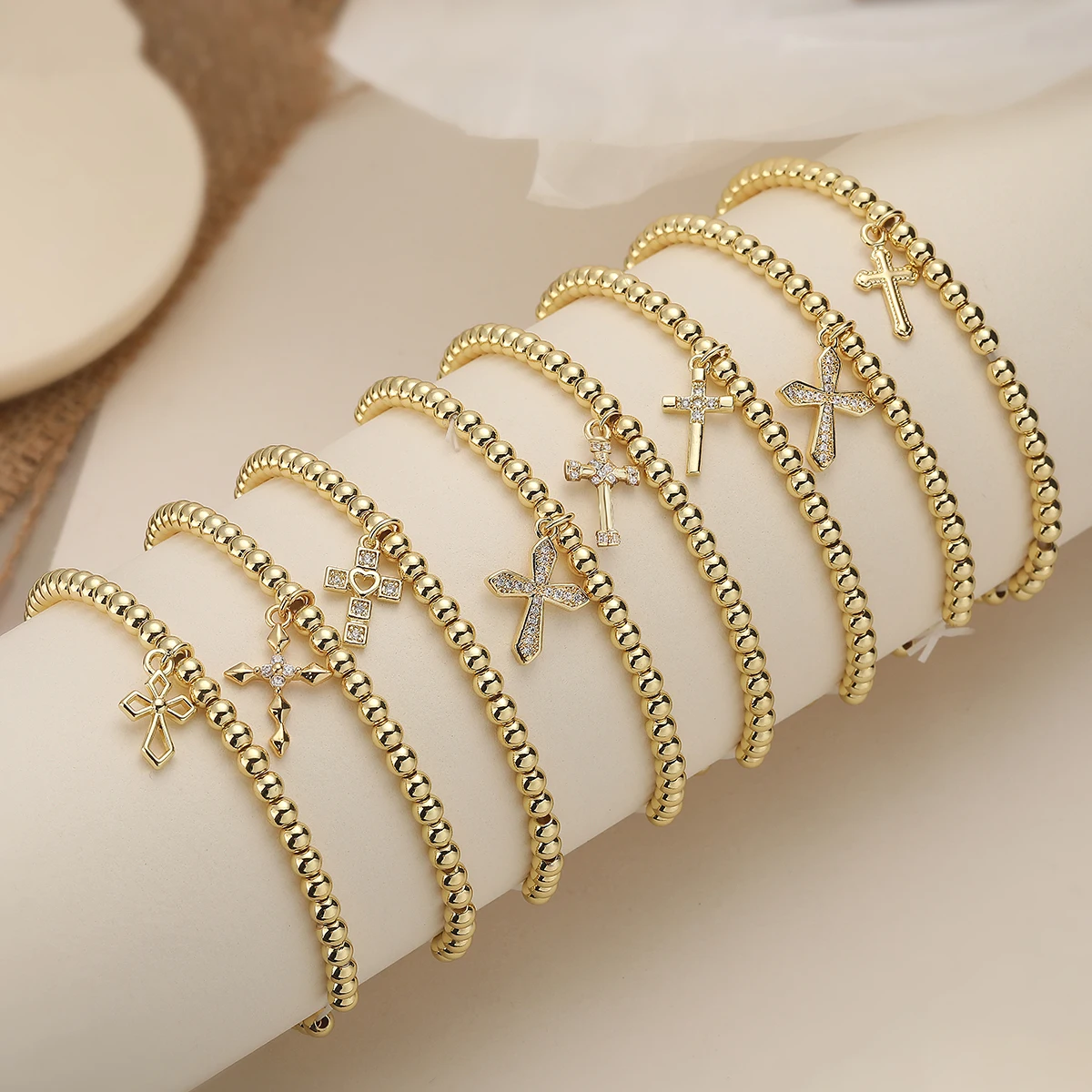 NEWBUY New Arrival Copper Bead Cross Charm Bracelets For Women Jewelry for Daily Outfits