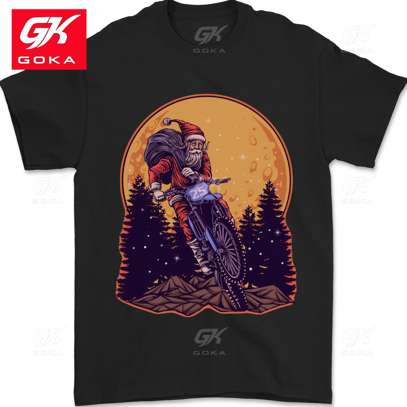 Motocross Santa Claus Christmas MotoX Dirt Bike Mens T-Shirt 100% Cotton Graphic Clothing Tees Vintage Tops Printed Classic Tees