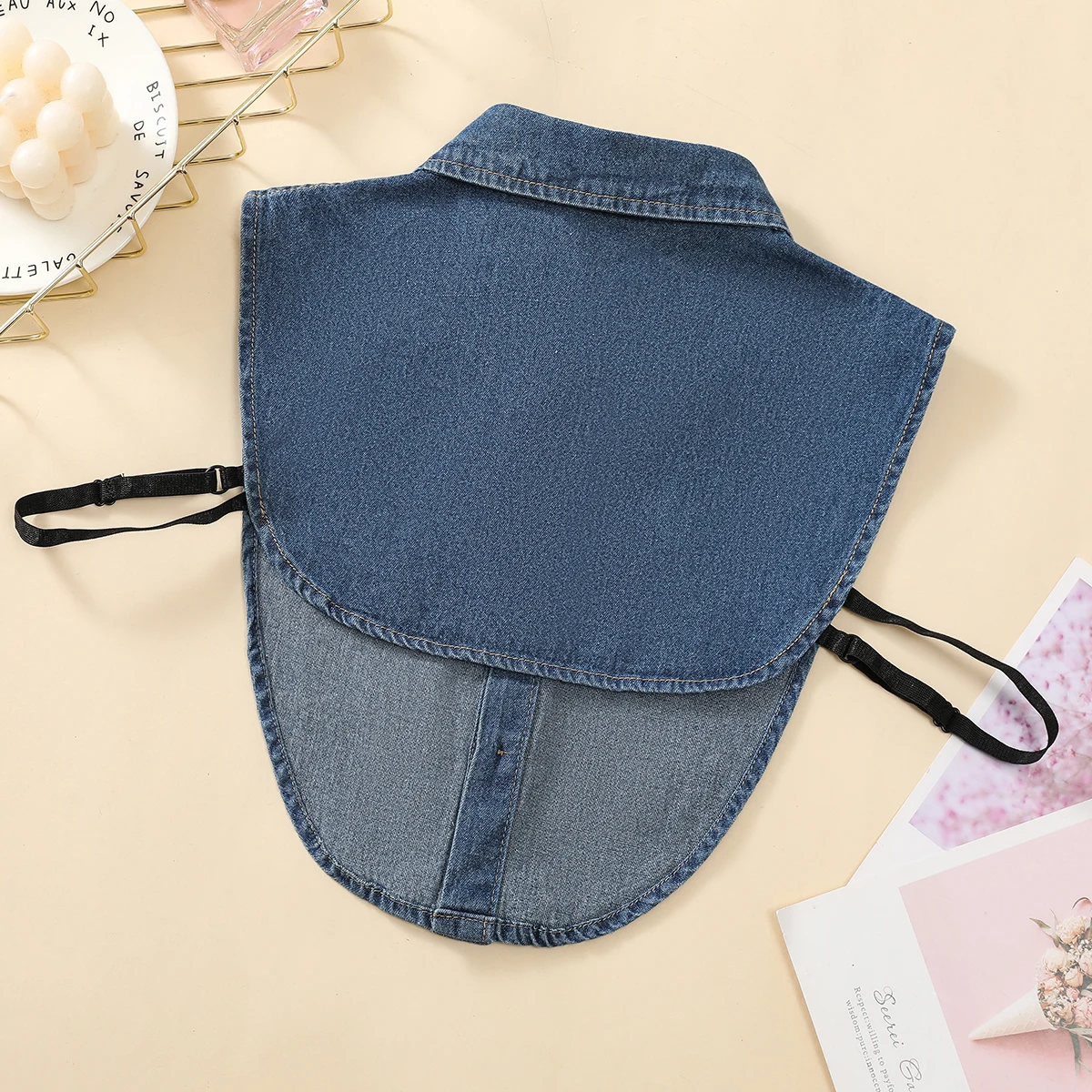 Damen-Kragen aus blau gewaschenem Denim mit spitzem Kragen, professioneller, lässiger, vielseitiger Dekorationskragen im halben Hemdstil – Detail 13