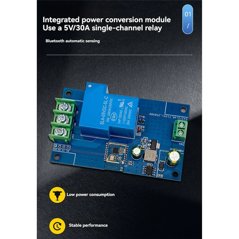 CABE-Bluetooth Proximity Switch Sensor 30A Single-Channel Relay Module, Unlock Via Phone Detection, Approach 5-32V Input