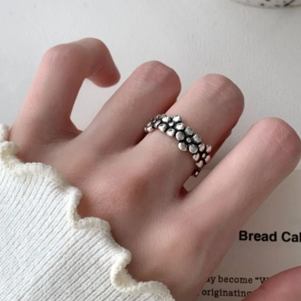 VENTFILLE 925 Silver Flower Irregular Ring for Women Retro Design Personality Versatile HipHop Jewelry Party Gift Dropshipping