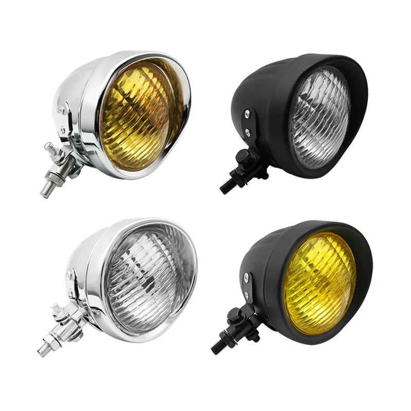 

Suitable for motorcycle retro headlights diameter 12cm 4.5 inches iron shell yellow glass headlights CG lighting