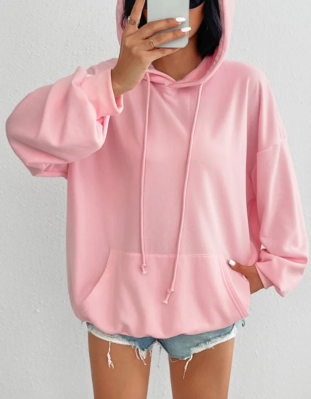 

Hoodie 2024 Fashionable Autumn and Winter New Item Casual Loose Solid Color Pocket Hooded Long Sleeved Hoodie for Women