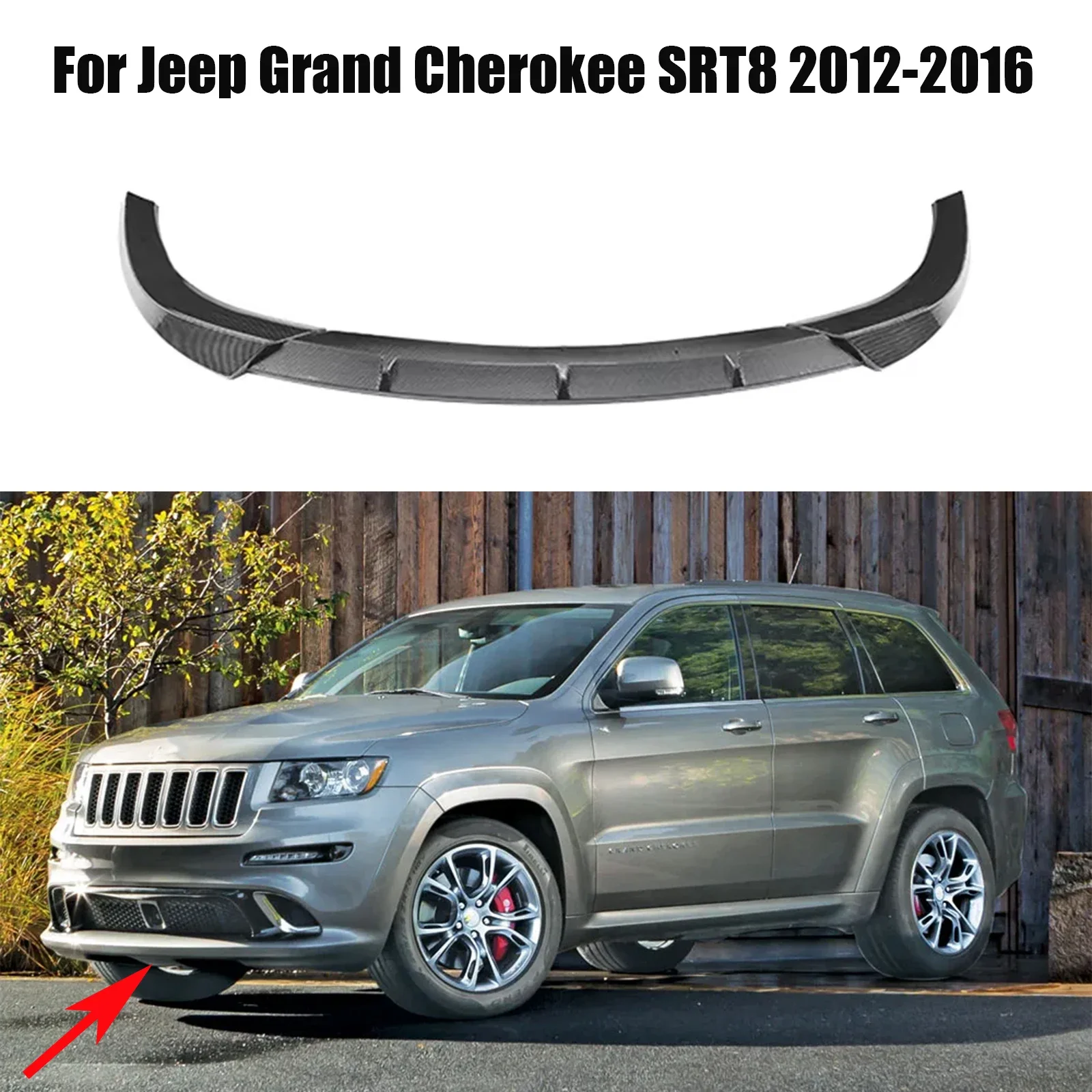 For Jeep Grand Cherokee SRT8 2012-2016 Front Bumper Lip Spoiler Splitter Diffuser Protector Guard Kit Carbon Fiber look Glossy B