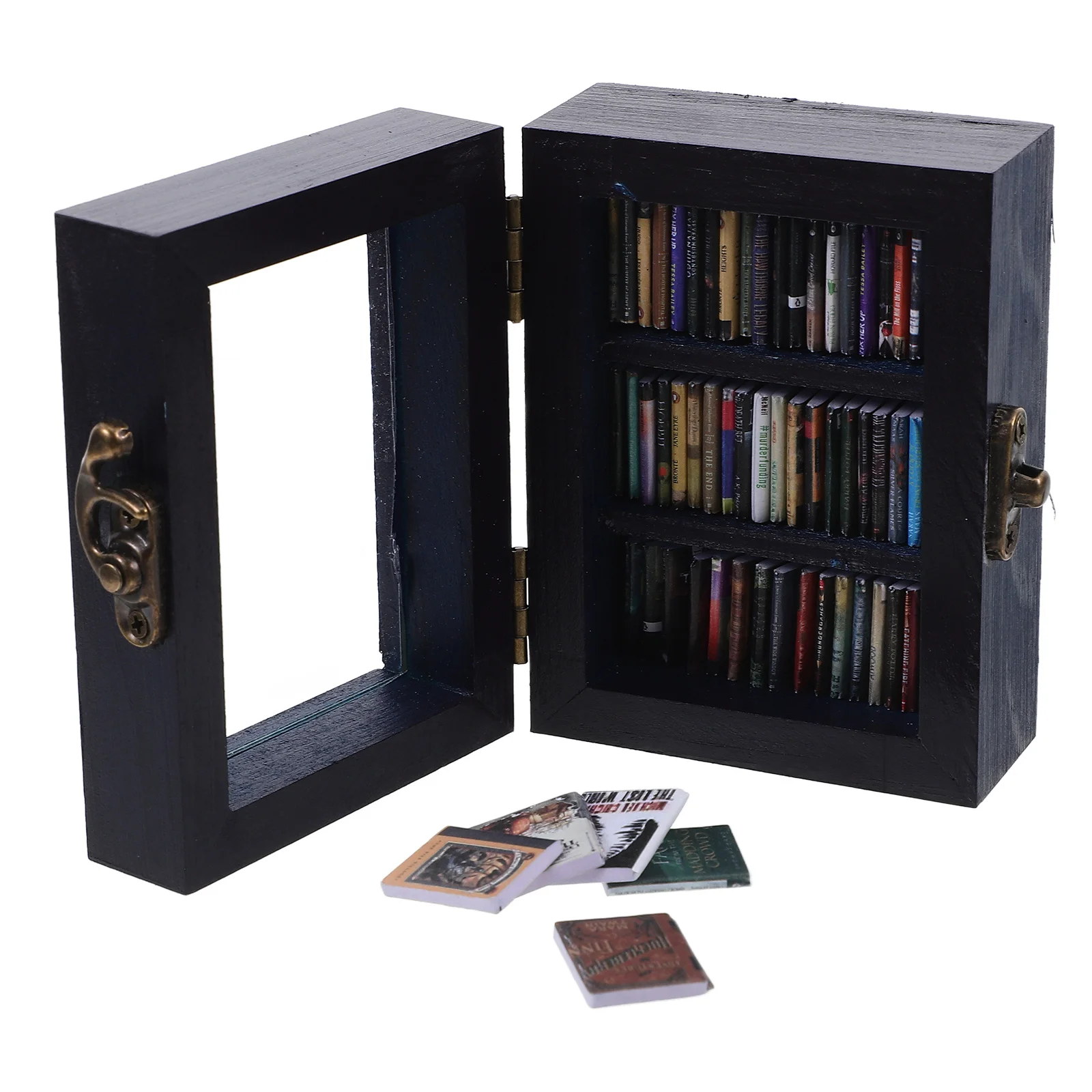 ชั้นวางหนังสือไม้ขนาดเล็ก 1 ชุด รายละเอียดสูง น้ำหนักเบา สำหรับตกแต่งบ้านตุ๊กตา รวมถึงหนังสือขนาดเล็ก